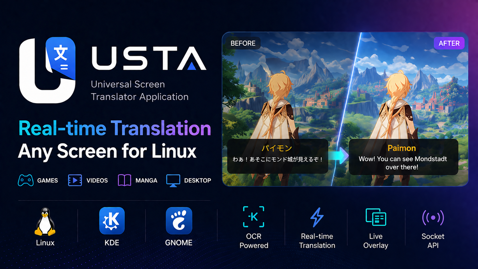 USTA real-time screen translation promotional visual