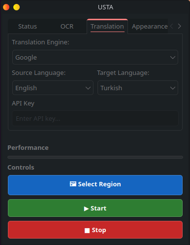 USTA translation settings screenshot